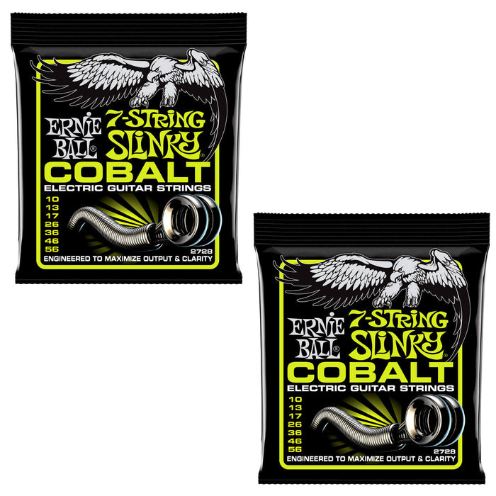 2-Pack! Ernie Ball 2728 Cobalt 7-String Regular Slinky Strings Gauge 10-56