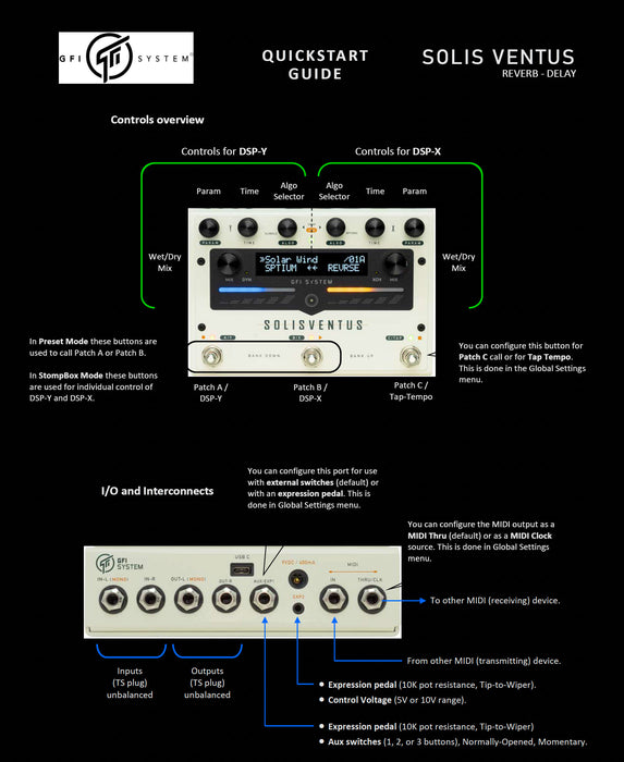 GFI System Solis Ventus Dual‐Engine Delay & Reverb Pedal