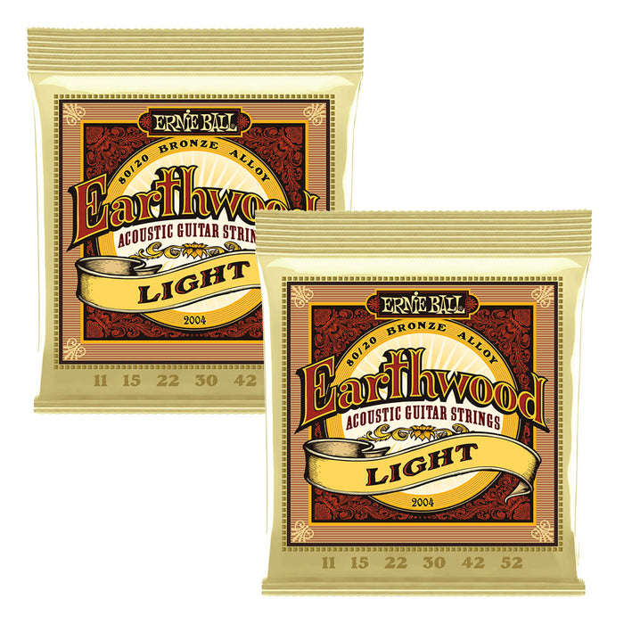 2 Sets! Ernie Ball 2004 Earthwound LIGHT 80/20 Acoustic Guitar Strings 11-52