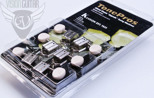 TonePros TPKGW-N Vintage Kluson Tuners 3+3 Double Line White Button - Nickel