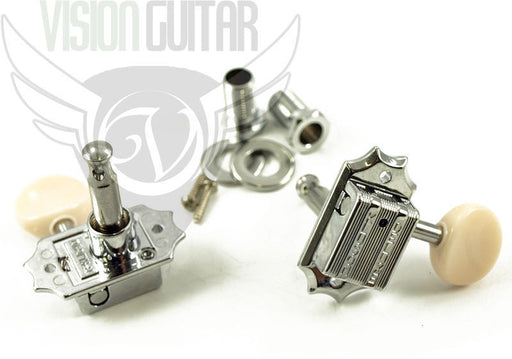 TonePros TPKBW-C CHROME Kluson Tuners 3x3 White Button